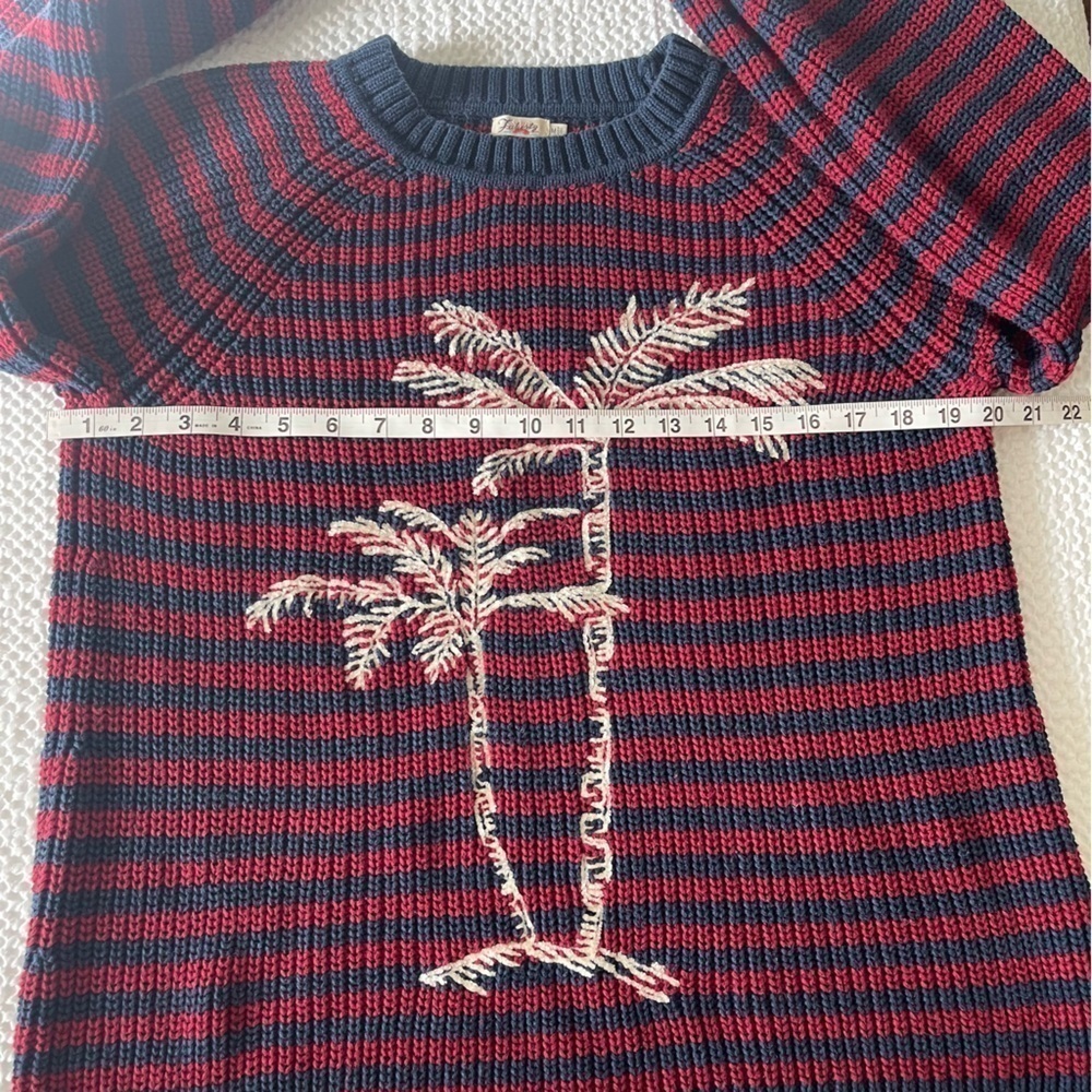 Faherty Palm Tree Sweater Medium Striped Cotton Knit Burgundy Navy Blue ASO - Picture 15 of 17